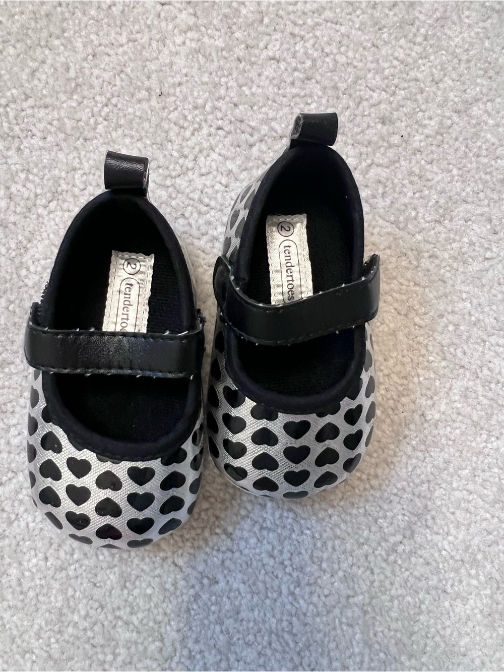 Black & Silver Heart Mary Jane Baby Shoes